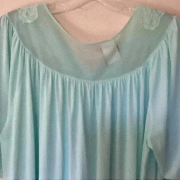 Vintage Shadow Line L Aqua SILKY NYLON Nightgown Negligee Gown Pink Rose USA - Picture 3 of 12